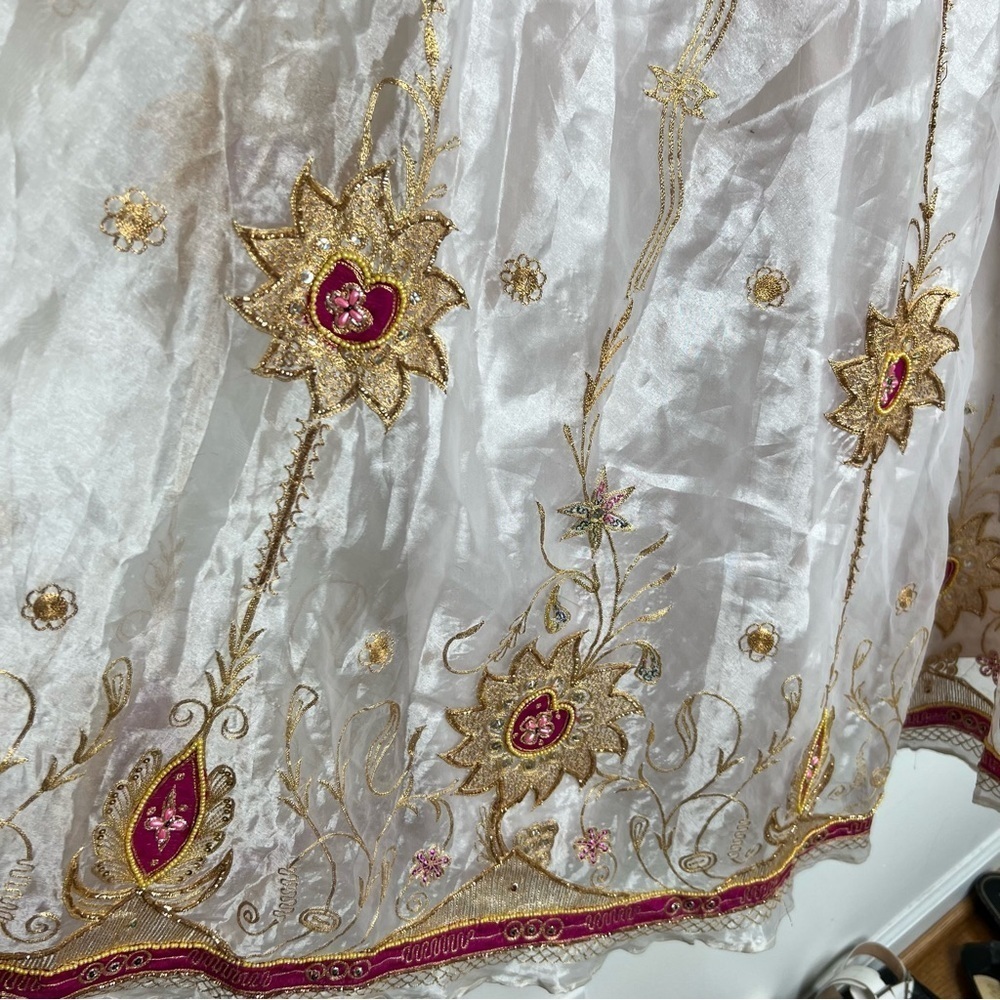 Saree Shawl with Skirt Set- Sheer pearl with sun embroidery and beading - Picture 4 of 10